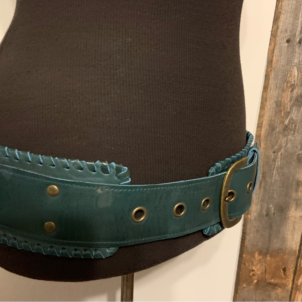 Chic Teal Belt with Brass Buckle - Picture 5 of 8